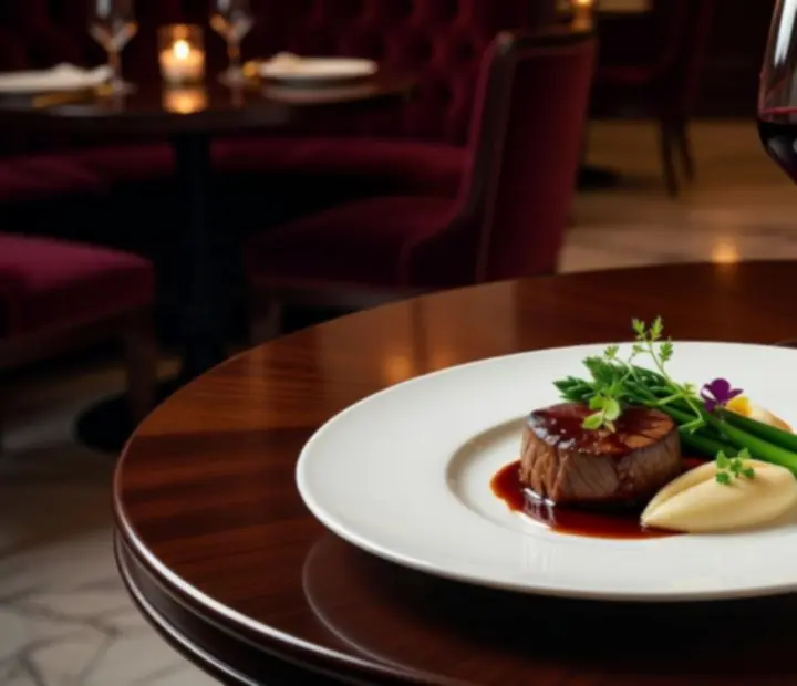 Gourmet fogás és borospárosítás elegáns, gyertyafényes asztalon